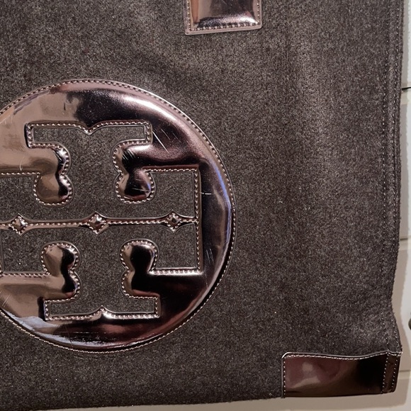 Tory Burch Large Ella Tote Wool Felt and Patent Leather in Brown and Bronze - Picture 11 of 11